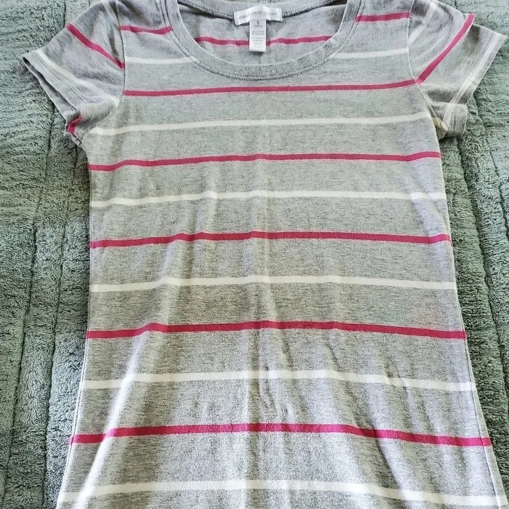 Ambiance Girls Gray Striped T-Shirt Small